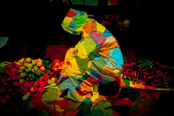 Patchwork of colors on fruit and vegetable seller